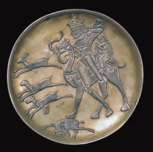 Sassanian Prints: Sassanian dish showing a king hunting from camel-back