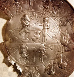 Dish Prints: Sassanian Silver Dish (detail), people with weapons, circa late 4th century