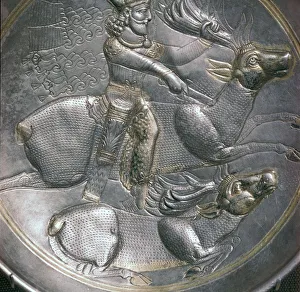 Sassanian Prints: A Sassanid silver dish showing King Shapur II, 4th century