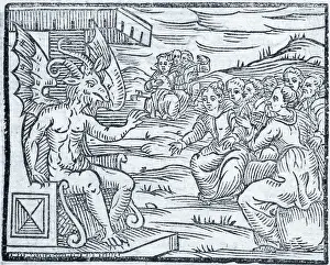 Satan pronounces a discourse to sorcerers, 1608. Creator: Unknown