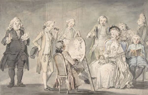 Brush And Gray Wash Gallery: Satirical drawing: Artist Painting an Old Ladys Portrait, 1729-1804