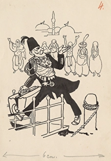 Boarding Prints: Satirical Drawing IV. around 1940. Creator: Andrej Kovacik