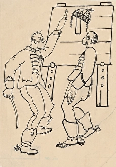 Respect Prints: Satirical Drawing for a Magazine III. around 1940. Creator: Andrej Kovacik