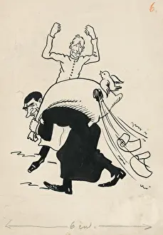 Bending Prints: Satirical Drawing VI. around 1940. Creator: Andrej Kovacik