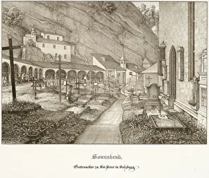 Nazarene Prints: Saturday: Graveyard of St. Peter's in Salzburg, 1823. Creator: Ferdinand Olivier