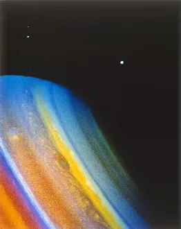 Saturn and its moon Dione, seen from the Voyager 2 spacecraft. Creator: NASA Saturn and its moon Dione, seen from the Voyager 2 spacecraft. Creator: NASA