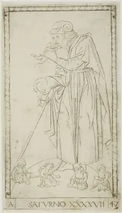 Mantegna Prints: Saturn, plate 47 from Planets and Spheres, c.1465. Creator: Unknown