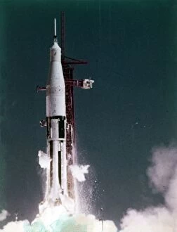 Kennedy Space Center Gallery: Saturn V rocket lifting off, Kennedy Space Center, Merritt Island, Florida, USA. Creator: NASA