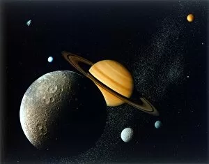 Nasa Collection: Saturnian System from Voyager 1, c1980s. Creator: NASA
