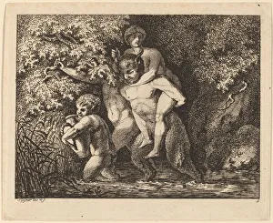 Piggyback Prints: Satyr Carrying a Nymph, 1769 / 1771. Creator: Salomon Gessner