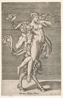 Salamanca Gallery: Satyr carrying a nymph, whose right arm is wrapped around the satyrs neck, with a