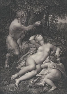 Goddess Of Love Gallery: A satyr discovering the sleeping Venus, with Cupid lying at her side, 1801