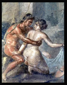 1st Century Bc Prints: Satyr embracing a nymph, fresco from the house of Epigram at Pompeii
