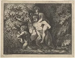 Carrying On Back Collection: Satyr family, on the move, 18th Century. Creator: Salomon Gessner