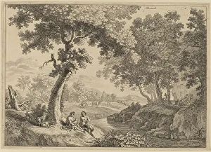 Swanevelt Herman Van Prints: Satyr Family Seated under a Tree. Creator: Unknown