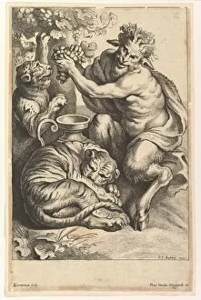 Asleep Gallery: Satyr with Grapes and Two Tigers, 1614-1679. Creator: Lucas Vorsterman II