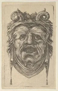Satyr Mask with Curled Horns, Leafy Eyebrows and a Cloth Hanging Beneath the Chin, ca