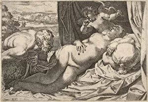Ancient Roman Festivals Gallery: Satyr and Nymph. Artist: Carracci, Agostino (1557-1602)