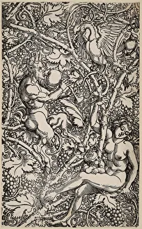 Greek Goddess Prints: Satyr and Nymph with Birds. Module of a wallpaper