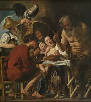 Satyr and peasant family. Artist: Jordaens, Jacob (1593-1678)