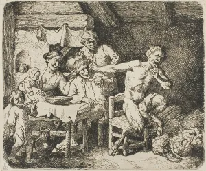 Dietrici Prints: The Satyr in Peasant's House, 1764. Creator: Christian Wilhelm Ernst Dietrich