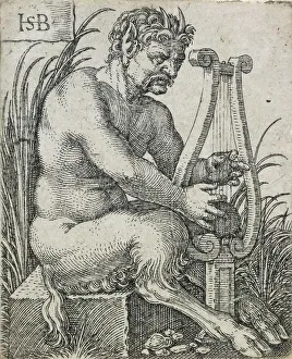 Half Man Prints: Satyr playing lyre, 1531-1550. Creator: Sebald Beham
