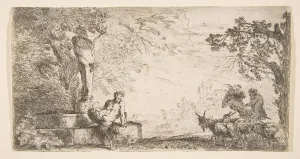 Half Man Prints: A satyr reclining at the foot of a staute of Priapus, goats at the right, ca. 1645-48