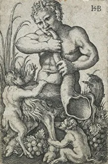 Half Man Prints: Satyr sounding a horn, 1531-1550. Creator: Sebald Beham