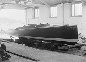 Saunders motor launch on slipway, 1914. Creator: Kirk & Sons of Cowes