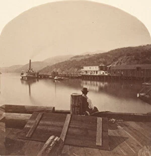 Eadweard James Muybridge Gallery: Sausalito from the N.P.C.R.R. Wharf, Looking South, ca. 1868