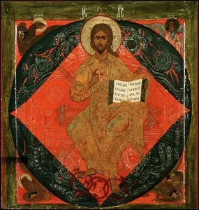 Saviour Prints: The Saviour Enthroned, 17th century. Creator: Russian icon