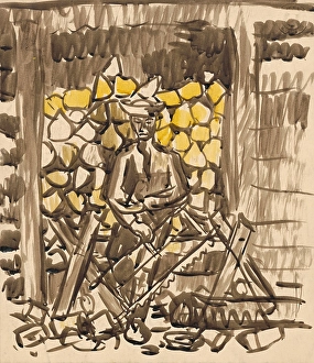 Barn Prints: Sawing wood, 1940-1944. Creator: Arnold Peter Weisz-Kubincan