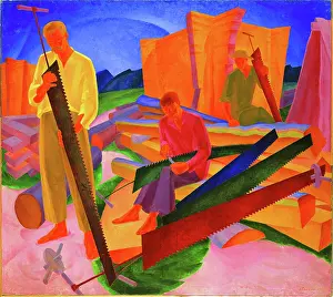 Alexander Konstantinovich 1880 1930 Prints: Sawyers, 1926-1927. Creator: Bogomazov, Alexander Konstantinovich (1880-1930)