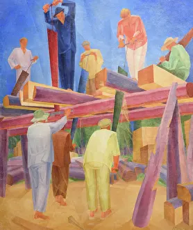 Alexander Konstantinovich 1880 1930 Prints: Sawyers, 1929. Creator: Bogomazov, Alexander Konstantinovich (1880-1930)