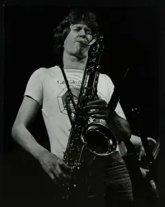 T Shirt Prints: Saxophonist Chris Hunter playing at The Stables, Wavendon, Buckinghamshire. Artist