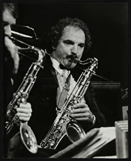 Saxophonist Frank Tiberi performing at the Forum Theatre, Hatfield, Hertfordshire, 1983