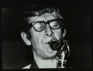 Bell Inn Prints: Saxophonist Phil Day playing at The Bell, Codicote, Hertfordshire, January 1984. Artist
