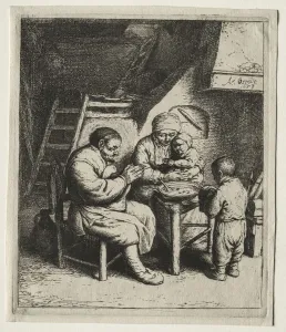 1610 1684 Prints: Saying Grace, 1653. Creator: Adriaen van Ostade (Dutch, 1610-1684)