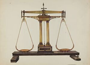 Weighing Gallery: Scales for Weighing Gold, c. 1940. Creator: Robert W.R. Taylor