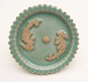 Stamen Gallery: Scalloped-Rim Dish with Confronted Phoenixes and Floral Stamen, Yuan dynasty (1271-1368)