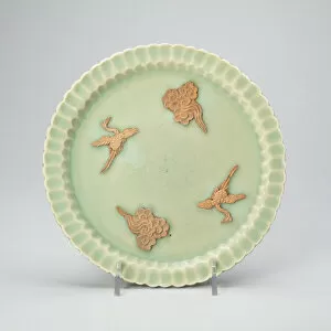 Cranes Gallery: Scalloped-Rim Dish with Cranes and Clouds, Yuan dynasty (1279-1368). Creator: Unknown
