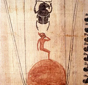 21st Dynasty Prints: Scarab-beetle, God with Infant Sun and Sun-Disc below, c11th century BC
