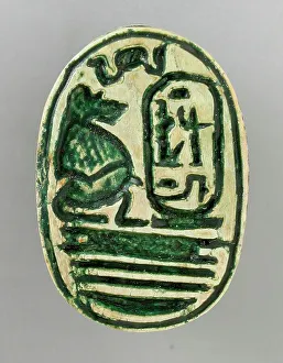 Hieroglyph Prints: Scarab Depicting a Baboon before the Throne Name of Ramses II