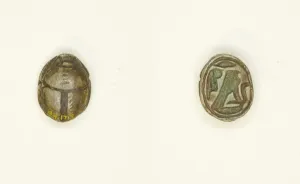 12th Dynasty Prints: Scarab: Falcon with Cobra and Ma at Feather, Egypt, Middle Kingdom-New Kingdom