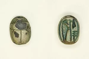 Soapstone Gallery: Scarab: The God Ptah with Ma at Feather and Djed-Pillar, Egypt, New Kingdom