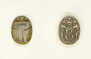 18th Dynasty Prints: Scarab: Hathor Head with Woven Pattern, Egypt, Middle Kingdom-New Kingdom