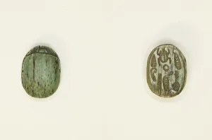 12th Dynasty Prints: Scarab: Hieroglyphs (scarab beetle, nfr-sign, red crown), Egypt, Middle Kingdom-Second