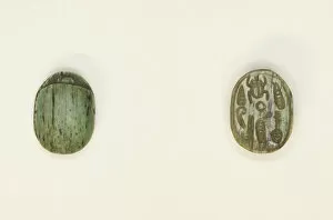 16th Century Bc Gallery: Scarab: Hieroglyphs (scarab beetle, nfr-sign, red crown), Egypt, Middle Kingdom-Second