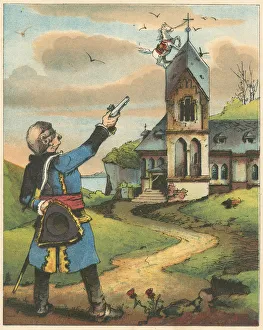 Scene from The Adventures of Baron Munchausen by Rudolph Erich Raspe, c1850