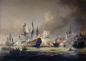 Corvette Prints: Scene from the Battle of Køge Bay, 1677, (1855). Creator: Anton Melbye